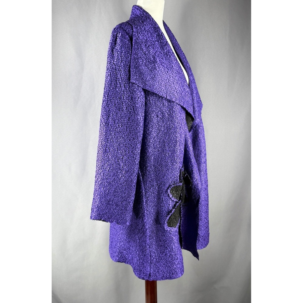 Joni B Purple Textured Open Front Cardigan Jacket Size S‎ Flower Applique Artsy